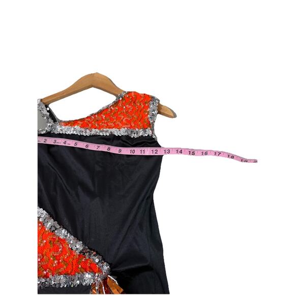 Vintage Leo’s Spandex Stretchy Black Orange Sequin Jazz Costume Medium Adult - Picture 4 of 6